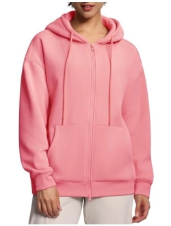 Womens Oversized Fleece Hoodies Full-Zip Workout Lounge Hooded Coats Fall Tops with Pockets Drawstring