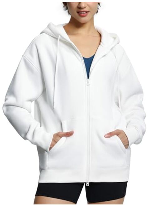 THE GYM PEOPLE Womens Oversized Fleece Hoodies Full-Zip Workout Lounge Hooded Coats Fall Tops with Pockets Drawstring