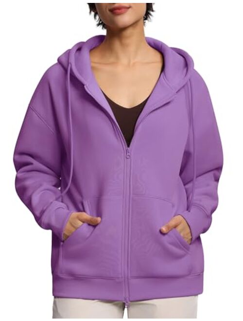 THE GYM PEOPLE Womens Oversized Fleece Hoodies Full-Zip Workout Lounge Hooded Coats Fall Tops with Pockets Drawstring