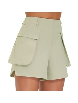 Women's Hiking Cargo Shorts Elastic High Waist Summer Outdoor Workout Shorts with Pockets