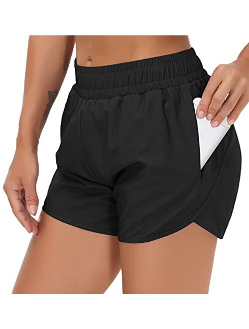 THE GYM PEOPLE Womens' Workout Shorts Quick-Dry with Zipper Pockets