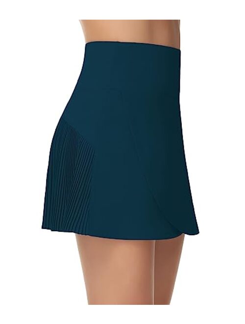 THE GYM PEOPLE Women's High Waisted Tennis Skirts Crossover Hemline Back Pleated Golf Skorts with Inner Shorts