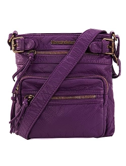 Crossbody Bag for Women Soft Washed Leather Multi Pocket Shoulder Purses