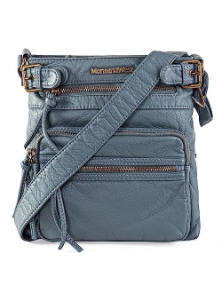 Crossbody Bag for Women Soft Washed Leather Multi Pocket Shoulder Purses