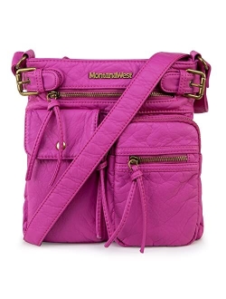 Crossbody Bag for Women Soft Washed Leather Multi Pocket Shoulder Purses