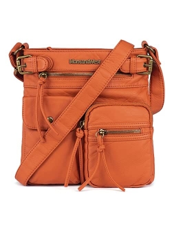 Crossbody Bag for Women Soft Washed Leather Multi Pocket Shoulder Purses