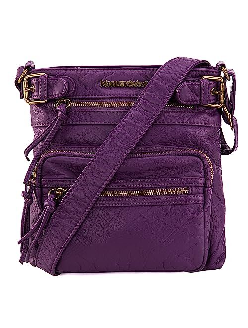 Montana West Crossbody Bag for Women Soft Washed Leather Multi Pocket Shoulder Purses