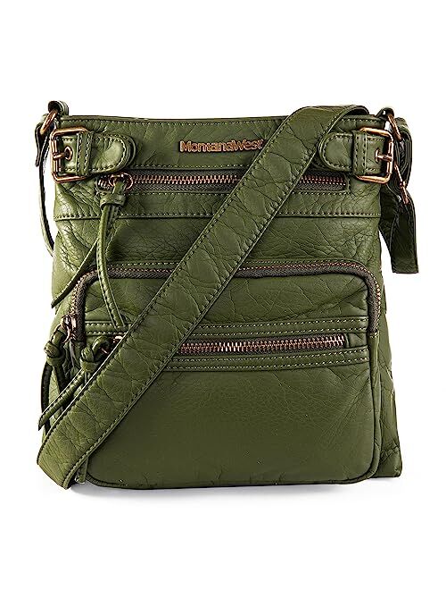 Montana West Crossbody Bag for Women Soft Washed Leather Multi Pocket Shoulder Purses