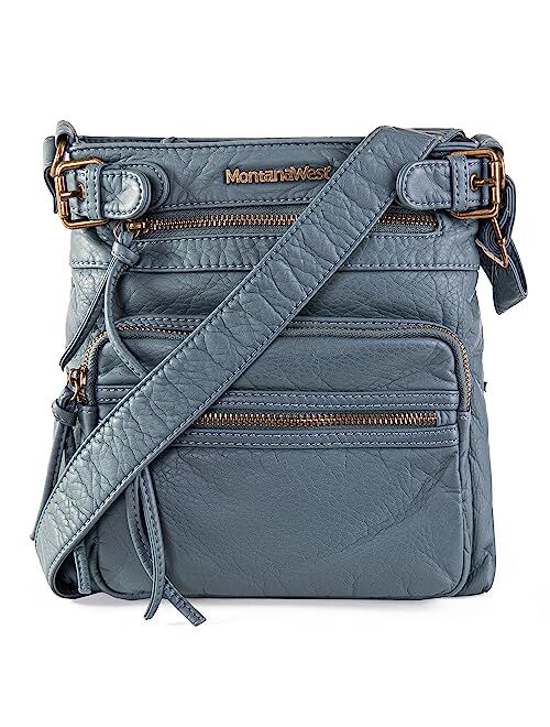 Montana West Crossbody Bag for Women Soft Washed Leather Multi Pocket Shoulder Purses