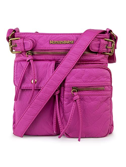 Montana West Crossbody Bag for Women Soft Washed Leather Multi Pocket Shoulder Purses