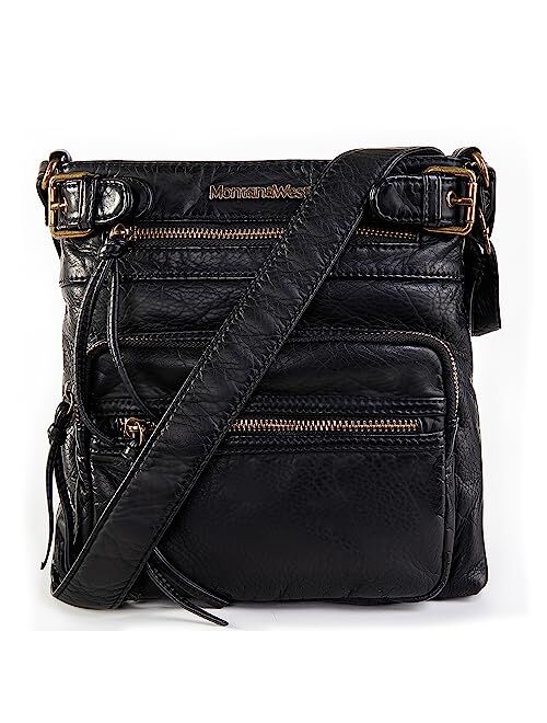 Montana West Crossbody Bag for Women Soft Washed Leather Multi Pocket Shoulder Purses