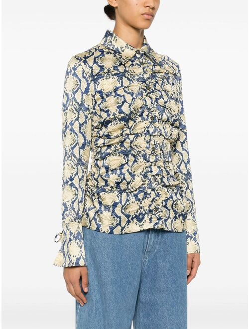 GANNI snake-print satin shirt