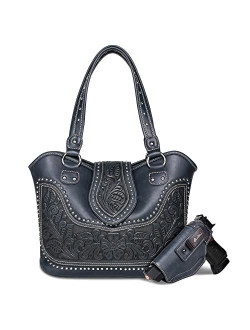 Women's Western Handbag Tooling Tote Bag Conceal Carry Purse with Detachable Holster