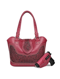 Women's Western Handbag Tooling Tote Bag Conceal Carry Purse with Detachable Holster