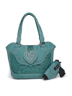 Women's Western Handbag Tooling Tote Bag Conceal Carry Purse with Detachable Holster