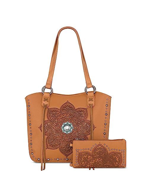 Montana West Women's Western Handbag Tooling Tote Bag Conceal Carry Purse with Detachable Holster