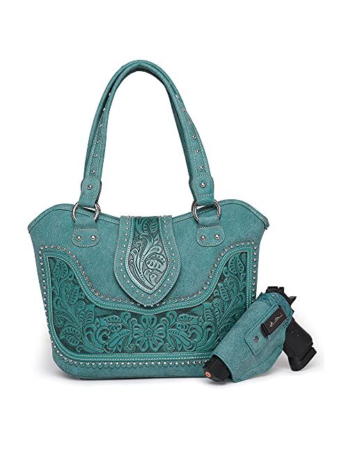 Montana West Women's Western Handbag Tooling Tote Bag Conceal Carry Purse with Detachable Holster