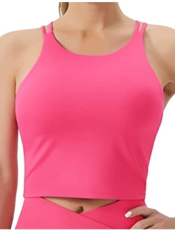 Women's Cross Back Sports Bra Halter Neck Workout Crop Tank Tops with Removable Pads