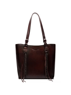 Genuine Leather Purses for Women Tote Bags Shoulder Hobo Handbag with Tooling Handle & Tassels