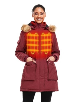 [Upgraded Battery] Women's Heated Parka Jacket with 4 Heat Zones and Detachable Hood (Battery Included)