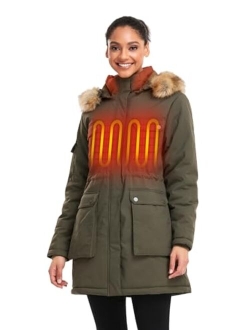 [Upgraded Battery] Women's Heated Parka Jacket with 4 Heat Zones and Detachable Hood (Battery Included)