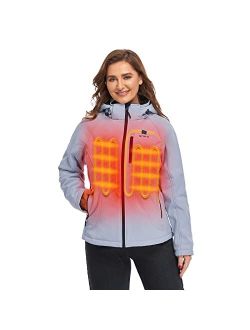 Women's Heated Jacket with Battery Pack and Detachable Hood, Heating Jacket for Outdoor Hunting Hiking