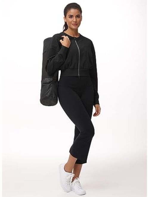 THE GYM PEOPLE Women's Cropped Jackets Full Zip Long Sleeve Ribbed Workout Sweatshirts Lightweight Casual Tops