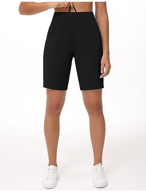 THE GYM PEOPLE Women's High Waisted Bermuda Workout Shorts Long Hiking Running Shorts with Zipper Pockets