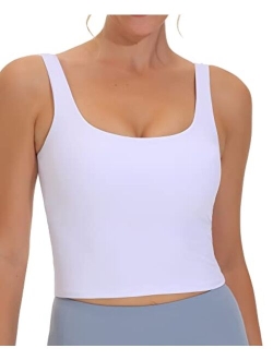 Women's Square Neck Longline Sports Bra Workout Removable Padded Yoga Crop Tank Tops