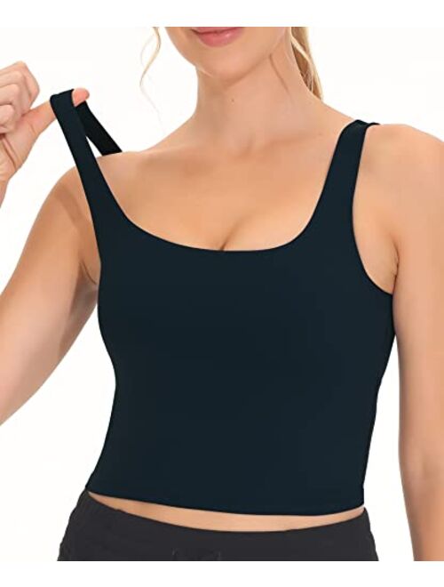 THE GYM PEOPLE Women's Square Neck Longline Sports Bra Workout Removable Padded Yoga Crop Tank Tops