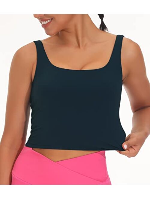 THE GYM PEOPLE Women's Square Neck Longline Sports Bra Workout Removable Padded Yoga Crop Tank Tops