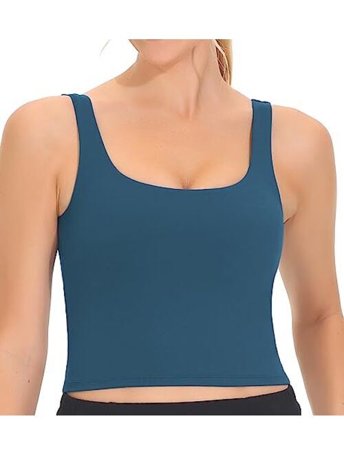 THE GYM PEOPLE Women's Square Neck Longline Sports Bra Workout Removable Padded Yoga Crop Tank Tops