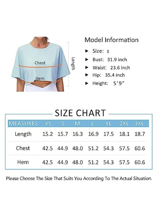 THE GYM PEOPLE Women's Workout Crop Tops Short Sleeve Boxy Oversized T-Shirts with Pockets