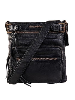 Crossbody Bag for Women Multi Pocket Shoulder Bags Medium Travel Purses Ultra Soft Washed Leather