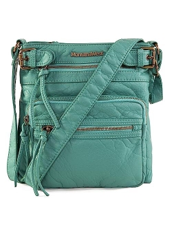 Crossbody Bag for Women Multi Pocket Shoulder Bags Medium Travel Purses Ultra Soft Washed Leather