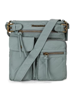 Crossbody Bag for Women Multi Pocket Shoulder Bags Medium Travel Purses Ultra Soft Washed Leather