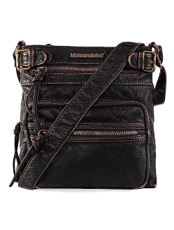 Crossbody Bag for Women Multi Pocket Shoulder Bags Medium Travel Purses Ultra Soft Washed Leather