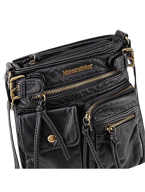 Montana West Crossbody Bag for Women Multi Pocket Shoulder Bags Medium Travel Purses Ultra Soft Washed Leather