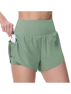 Womens Quick Dry Running Shorts Mesh Liner High Waisted Tennis Workout Shorts Zipper Pockets