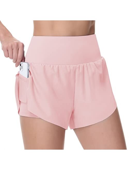 THE GYM PEOPLE Womens Quick Dry Running Shorts Mesh Liner High Waisted Tennis Workout Shorts Zipper Pockets