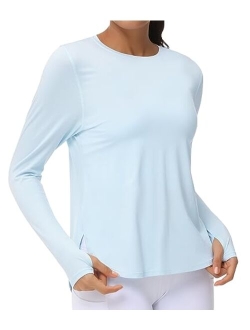 Women's Long Sleeve Workout Shirts Lightweight Cotton Running Yoga Tops with Thumb Hole