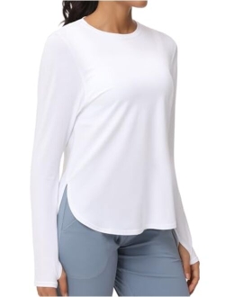 Women's Long Sleeve Workout Shirts Lightweight Cotton Running Yoga Tops with Thumb Hole