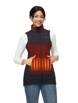 Women's Long Heated Vest with 4 Heat Zones, Heated Long Puffer Vest with Battery Pack