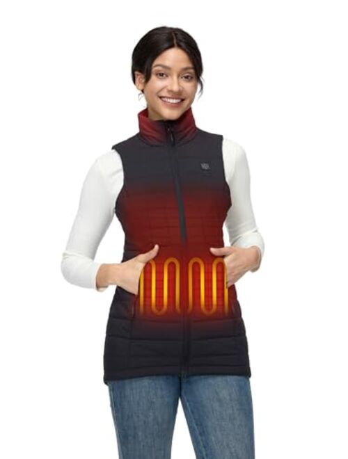 ORORO Women's Long Heated Vest with 4 Heat Zones, Heated Long Puffer Vest with Battery Pack