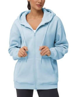 Women's Zip Up Plus Oversize Hoodie Drawstring Sweatshirts Casual Long Sleeve Jacket with Pockets