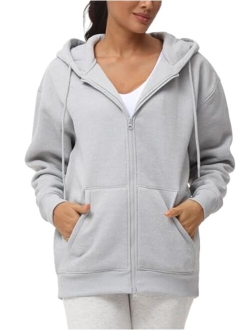 Women's Zip Up Plus Oversize Hoodie Drawstring Sweatshirts Casual Long Sleeve Jacket with Pockets