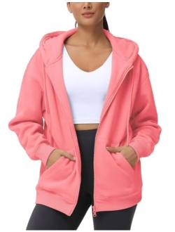 Women's Zip Up Plus Oversize Hoodie Drawstring Sweatshirts Casual Long Sleeve Jacket with Pockets