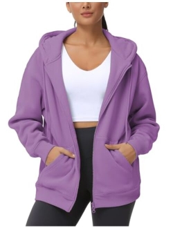 Women's Zip Up Plus Oversize Hoodie Drawstring Sweatshirts Casual Long Sleeve Jacket with Pockets