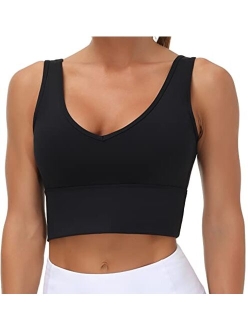 Womens Longline Sports Bra Padded Crop Tank Tops Workout Yoga Bra with Removable Pads