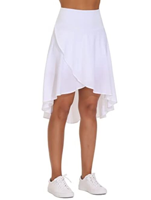 THE GYM PEOPLE Women's High Waist Wrap Ruffle Hem Asymmetric Skort High Low Flowy Midi Skirt with Shorts